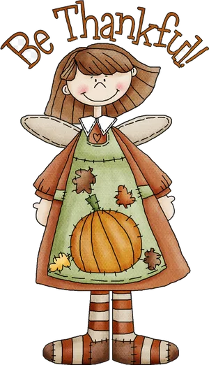 Thankful Girlwith Pumpkin Illustration PNG