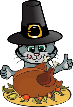 Thanksgiving Catwith Turkeyand Pilgrim Hat PNG