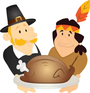 Thanksgiving Pilgrimand Native Americanwith Turkey PNG Image