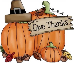 Thanksgiving Pumpkins Give Thanks Banner PNG Image