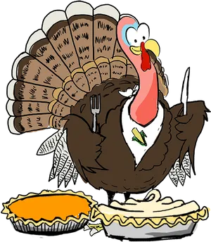 Thanksgiving Turkey Cartoonwith Pies PNG Image