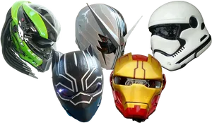 Themed Motorcycle Helmets Collection PNG Image