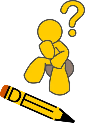 Thinking Figurewith Question Markand Pencil PNG Image