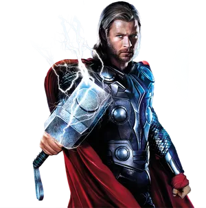 Thor_with_ Mjolnir_ Lightning PNG Image