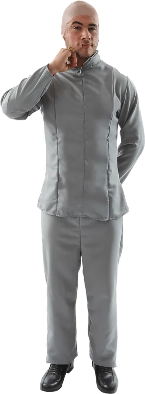 Thoughtful Manin Grey Suit PNG Image