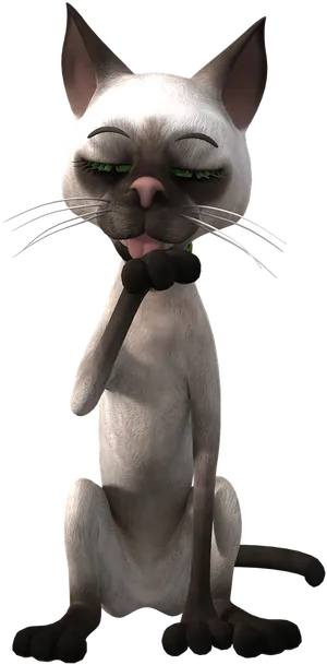 Thoughtful Siamese Cat Character PNG Image