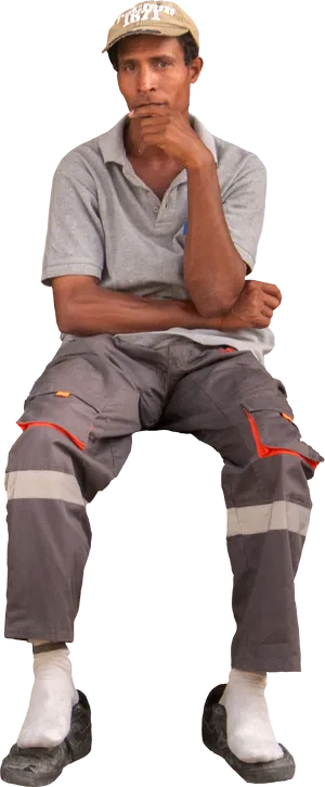 Thoughtful_ Worker_ Sitting PNG Image