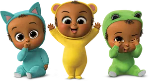 Three Animated Babiesin Costumes PNG Image