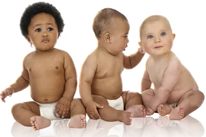 Three Diverse Babies Together PNG Image