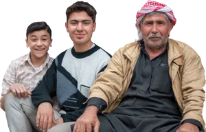 Three Generations Men Sitting Together PNG Image