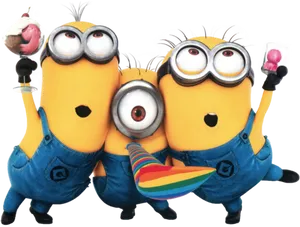 Three Minions Celebration PNG Image