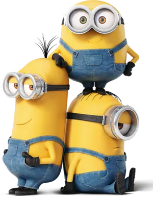 Three Minions Posing Black Background PNG Image