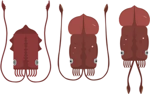 Three Red Squids Illustration PNG Image