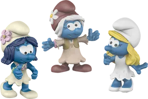 Three Smurfs Characters3 D Render PNG Image