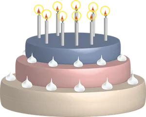 Three Tiered Birthday Cake With Candles PNG Image