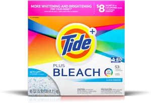 Tide Plus Bleach Laundry Detergent Packaging PNG Image