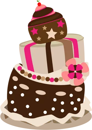 Tiered Chocolate Birthday Cake Illustration PNG Image