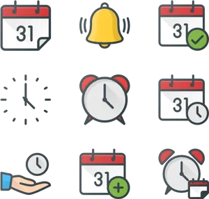 Time Management Icons Set PNG Image