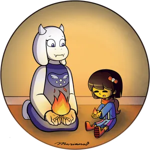 Torieland Frisk Campfire Moment PNG Image