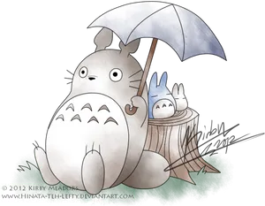 Totoro_and_ Friend_ Sharing_ Umbrella PNG Image