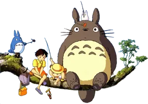 Totoro_and_ Friends_on_ Tree_ Branch PNG Image