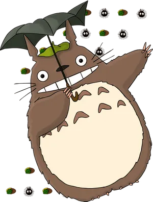 Totoro_with_ Leaf_ Umbrella PNG Image