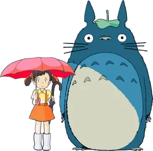 Totoroand Friend With Umbrella PNG Image