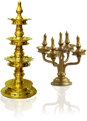 Traditional Brass Vilakku Lamps PNG Image