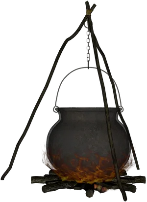 Traditional Cauldron Over Fire PNG Image