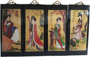 Traditional Geisha Art Panels PNG Image