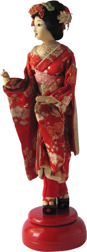 Traditional Geisha Doll Red Kimono PNG Image