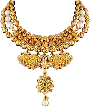 Traditional Gold Necklace Design PNG Image