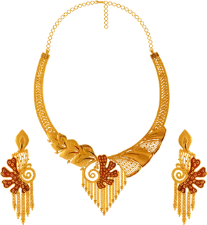 Traditional Gold Necklace Set Design PNG Image