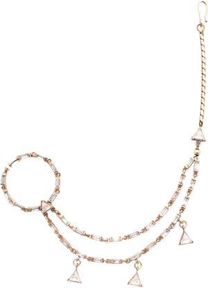 Traditional Gold Nose Ring Chain Jewelry PNG Image