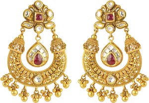 Traditional Golden Chandelier Earrings PNG Image