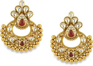 Traditional Golden Peacock Earrings PNG Image