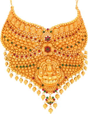 Traditional Golden Temple Jewelry Necklace PNG Image