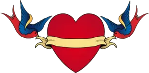 Traditional Heartand Swallow Tattoo Design PNG Image