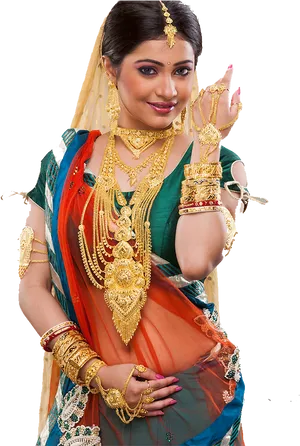 Traditional Indian Bride Jewelry Display PNG Image