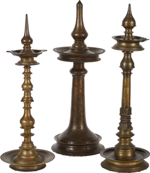 Traditional Indian Bronze Vilakku Lamps PNG Image