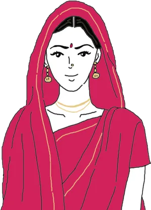 Traditional Indian Girl Illustration PNG Image