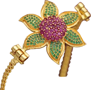 Traditional Indian Golden Floral Jewelry Piece PNG Image