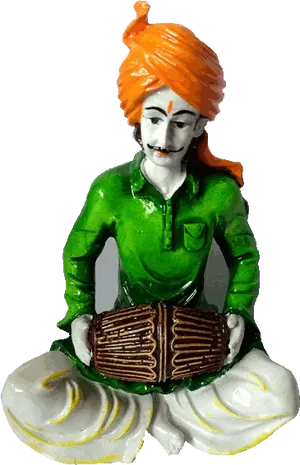 Traditional Indian Musician Statue PNG Image