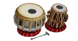 Traditional Indian Tabla Drumswith Tuning Hammer PNG Image