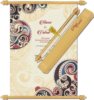 Traditional Indian Wedding Invitation Scroll PNG Image