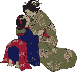 Traditional Japanese Geisha Art PNG Image