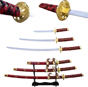 Traditional Japanese Katanas Display PNG Image