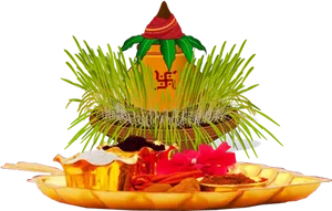 Traditional Kalash With Puja Items PNG Image