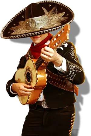 Traditional Mariachi Musician Playing Guitar PNG Image