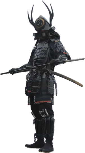 Traditional Samurai Armor Pose PNG Image